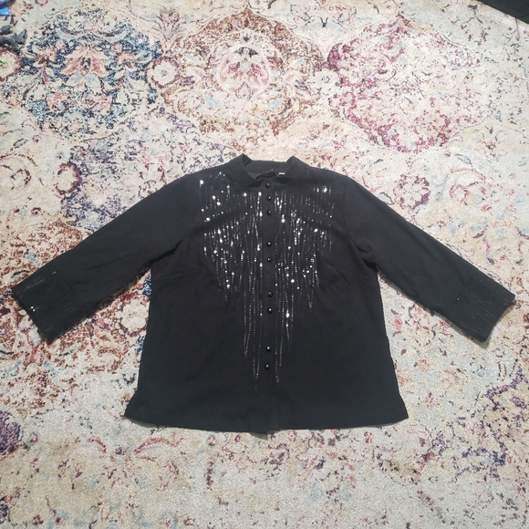Bob Mackie Jackets & Blazers - Vintage Bob Mackie Wearable Art Black Sequin Top Jacket Size 1X